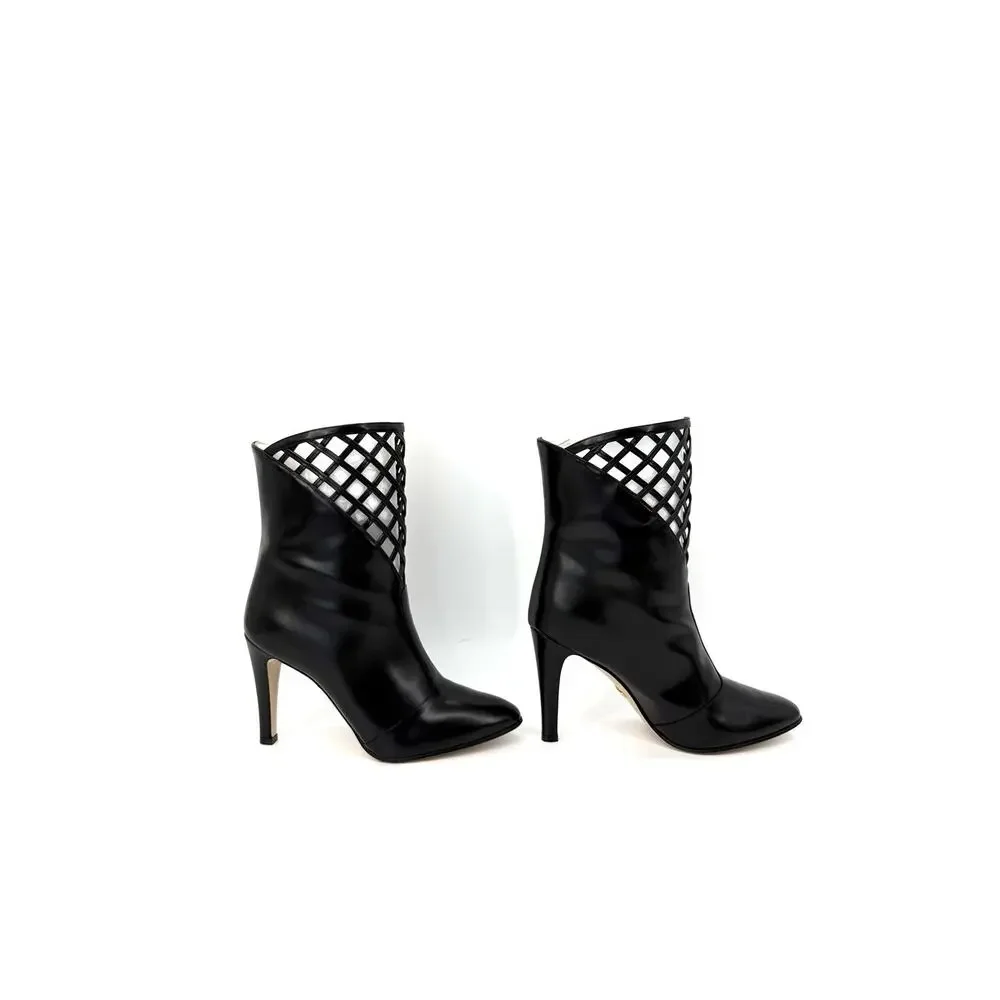 Gucci Lattice Cutout Ankle Boot Women EU 39.5 US 9.5 Black Leather